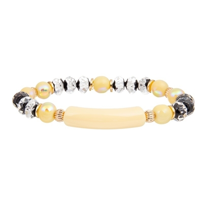 Bracelets perlés faits main de barre en plastique jaune élastiques avec les perles en verre argentées
