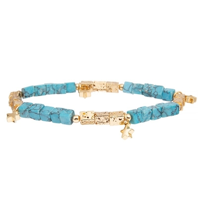Les bracelets bleus de turquoise de place adaptés aux besoins du client avec de l'or ont plaqué des perles d'hématite