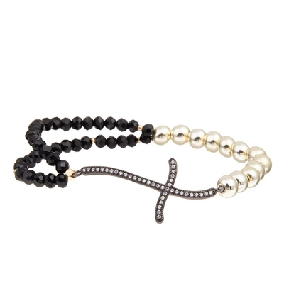 Le verre de double couche perle noir élastique de bracelet perlé fait main adapté aux besoins du client pour des femmes