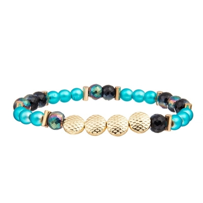 Le métal martelé d'or perle le bracelet réglable avec des perles de vert de bulle