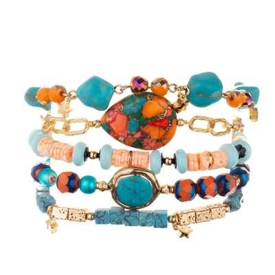 Élastique perlé en pierre naturel de bracelet de turquoise de bord d'or adapté aux besoins du client pour des femmes