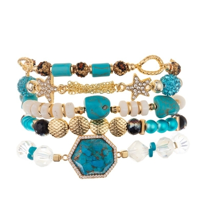 Bracelet magnétique de boucle de turquoise bleue de maillon de chaîne d'or pour la mode de femme
