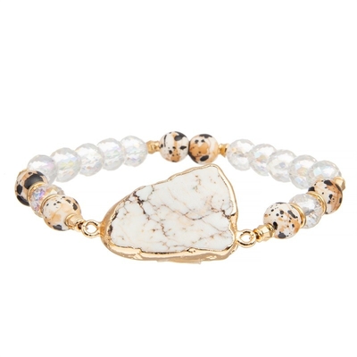 Bracelet perlé fait main en pierre naturelle de turquoise blanche élastique adapté aux besoins du client
