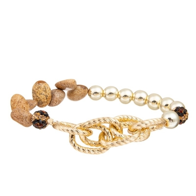L'or de pierre d'image perle l'élastique perlé fait main de bracelet pour la collection de ressort
