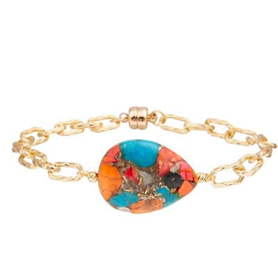 L'éclat Turqupise perle le bracelet à chaînes d'or