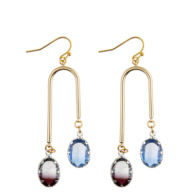 Boucles d'oreille multi de baisse de crochet de Crystal Dangle Earrings Oval Zircon de couleur