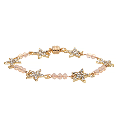 Étoile Crystal Beads Bracelet Gold Plated de la coutume six de femmes avec la boucle magnétique