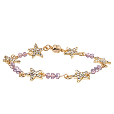 Étoile Crystal Beads Bracelet Gold Plated de la coutume six de femmes avec la boucle magnétique