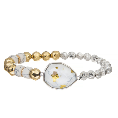 Le quartz naturel a facetté l'or fait main de bracelet de perles d'agate plaqué avec la feuille d'or