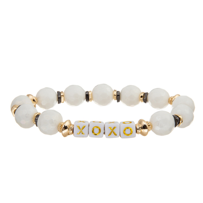 bracelet facetté blanc des perles XOXO de 8mm pour des cadeaux de femmes
