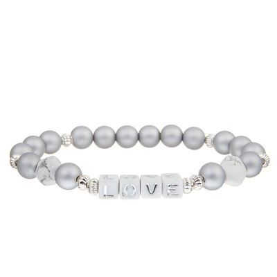 bracelet perlé d'amour de pierre argentée de 8mm pour la vente en gros de bijoux de mode de femmes