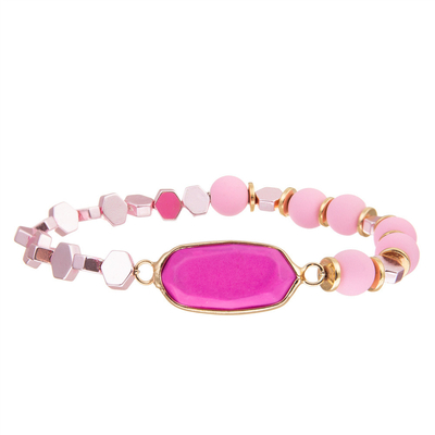 Bracelets faits main de perles de style de Bohème avec le rose plaqué par or Diamond Stone